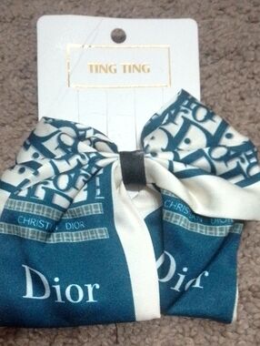 Dior Teal and White Bow Hair Accessory